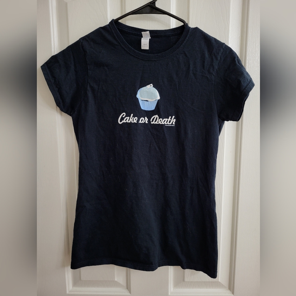 CAKE OR DEATH? Eddie Izzard black T-shirt, size M, fits like a small